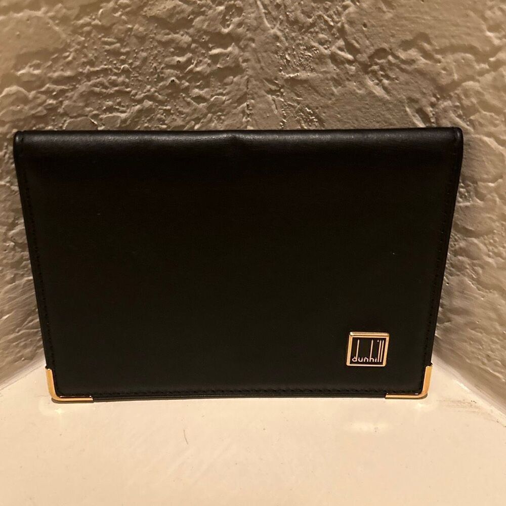 Dunhill Compact Bifold Cardholder ID Wallet Black Leather Minimalist Quiet Luxe
